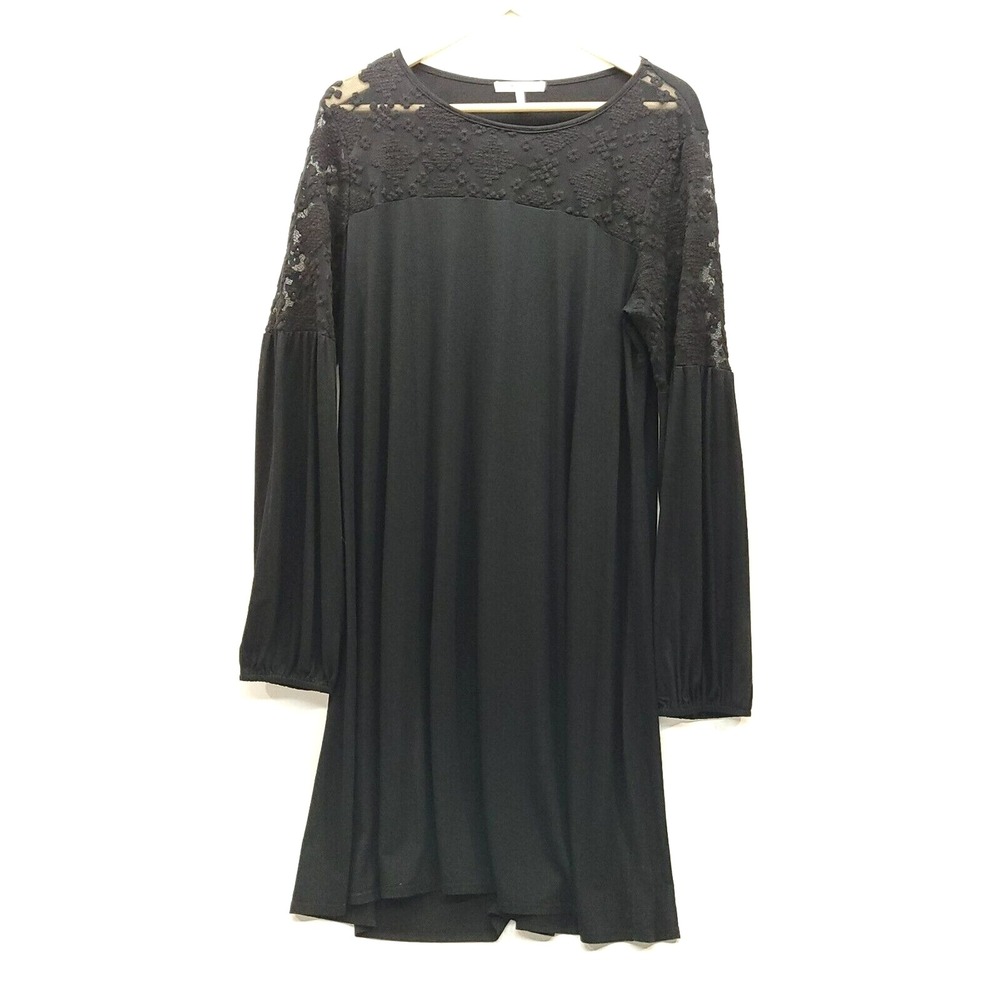Three Dots Dress Women Large Black Lace Bishop Sleeve Midi Casual Whimsigoth